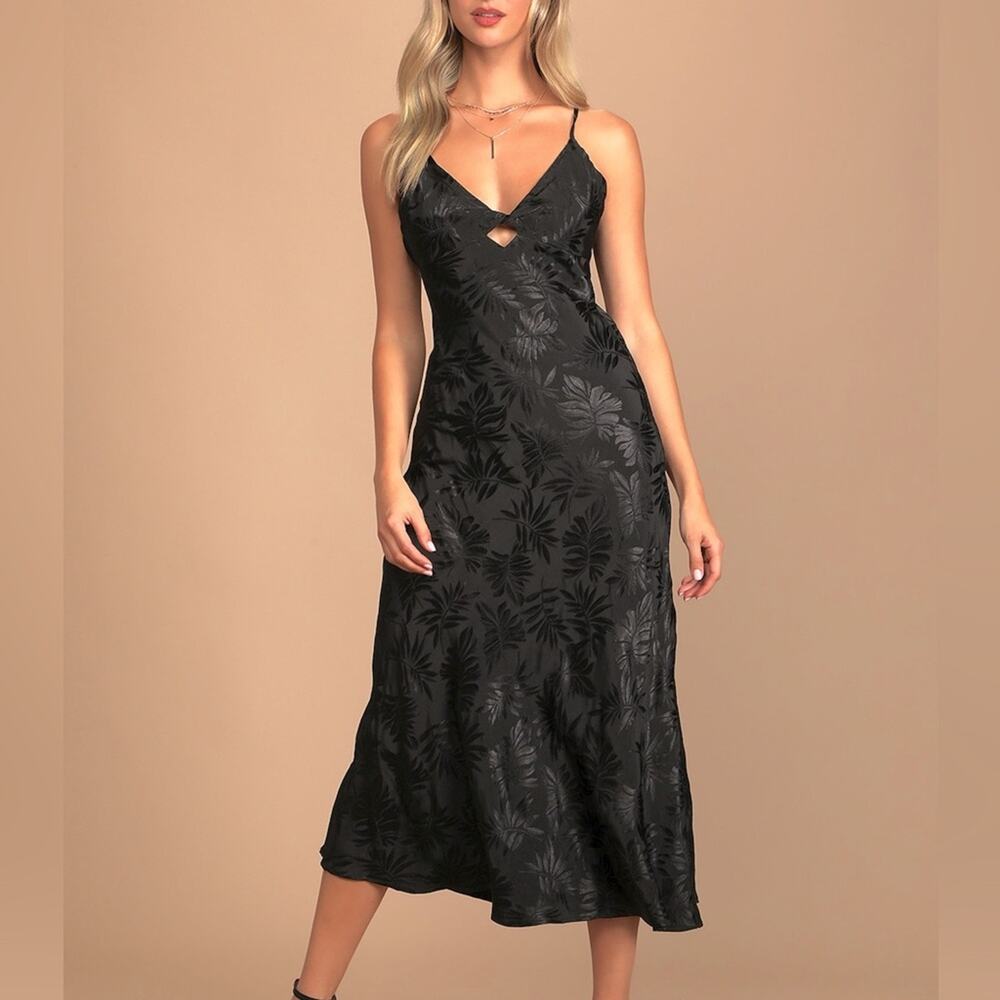D.Ark Black Jacquard Twist Front Midi Slip Dress Size Medium Cross Back Y2K